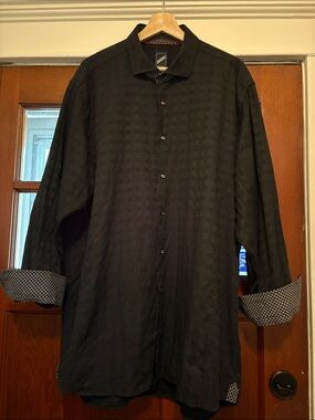 ECHT Black Shirt with Red Piping and Geometric Trim